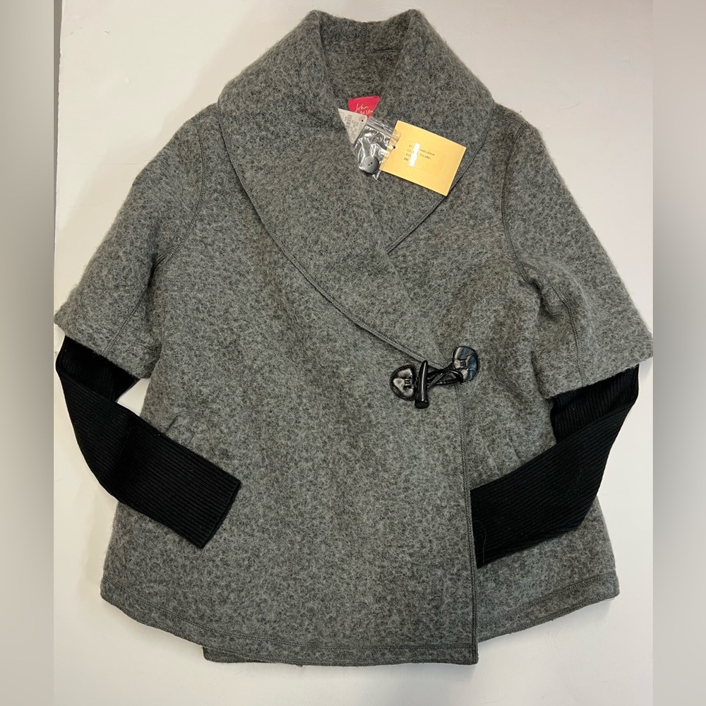 NWT John + Jenn Coat Jacket Grey with Black Knit Sleeves XS- original price $450